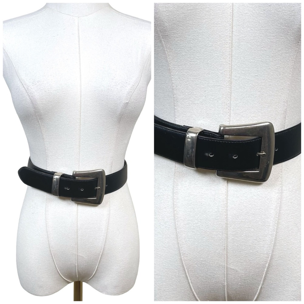 Vintage Cipriani Glove Tanned Leather Belt Womens S Black Silver Buckle Western